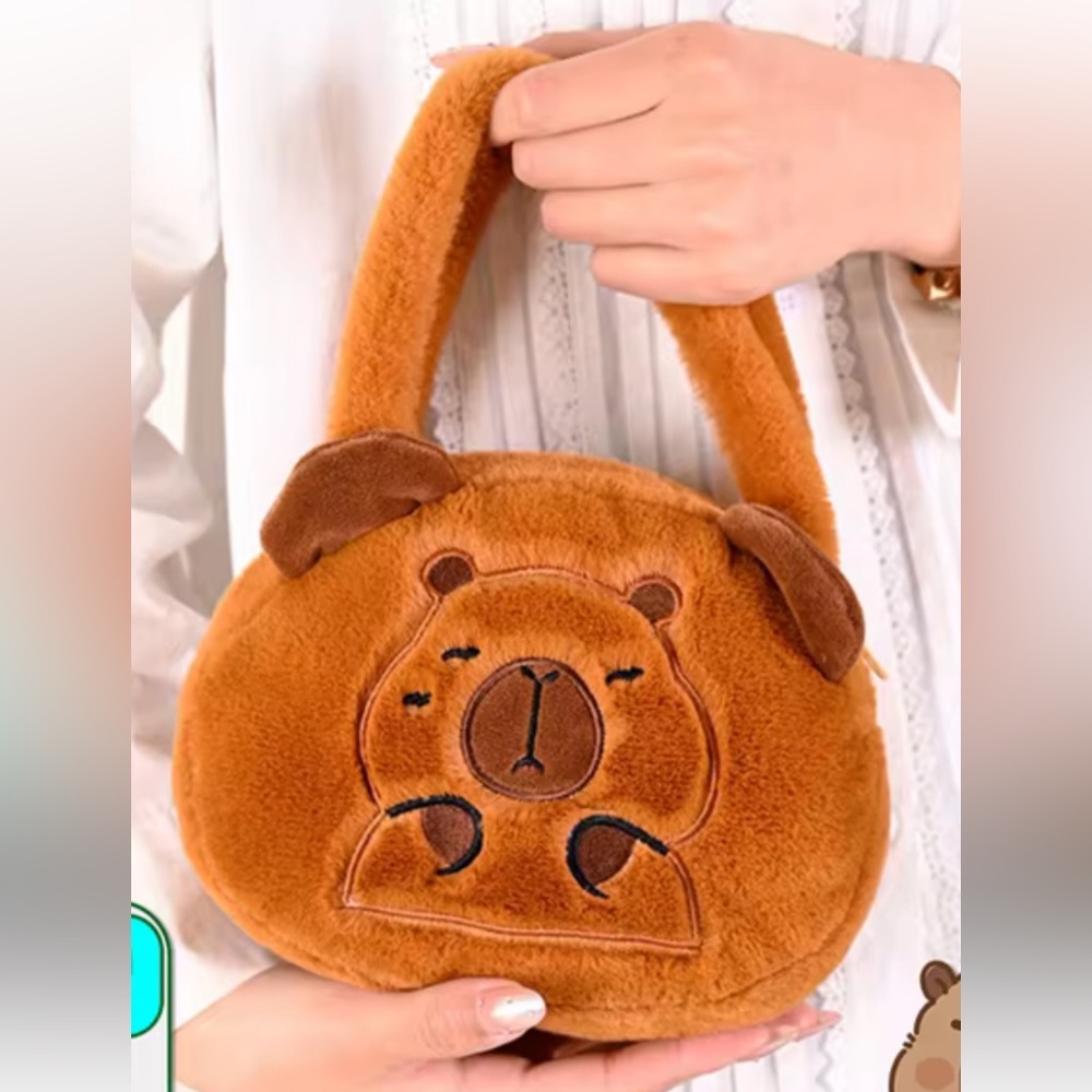 Capybara plush tote cross body brown bag 12 inch x 9 inch